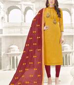 Yellow embroidered cotton unstitched salwar