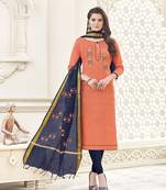 Peach Embroidered Cotton Unstitched Salwar