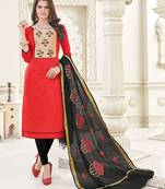Red Embroidered Cotton Unstitched Salwar