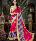 Pink embroidered art silk saree with blouse