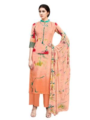 peach printed unstitched salwar kameez with dupatta 1