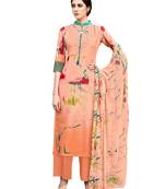 peach printed unstitched salwar kameez with dupatta