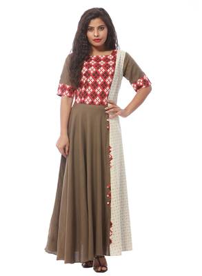 Brown printed cotton kurtis 1