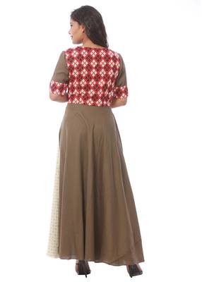 Brown printed cotton kurtis 2