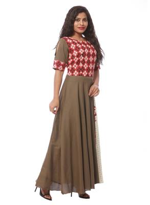 Brown printed cotton kurtis 3