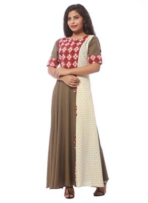 Brown printed cotton kurtis 4