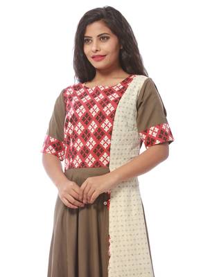 Brown printed cotton kurtis 5