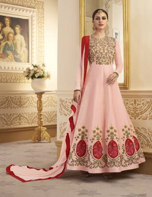 Peach embroidered silk anarkali salwar 1