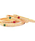 9blings Festive Faux Pearl Ruby Emerald 4pc Bangles