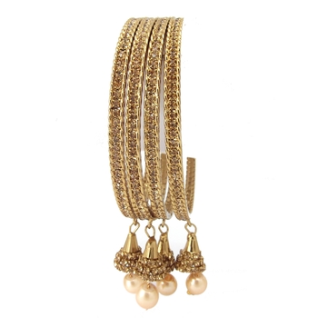 9blings Pearl Collection LCT CZ Gold Plated Stone 4pc Bangles for Womens Girls