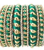 Green Ball Design 14pc Gold Plated Silk Thread Bangles
