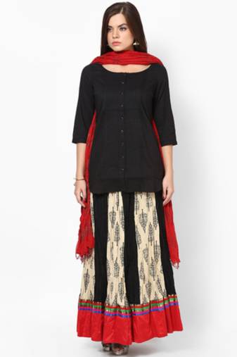 Red Hand Block Print Cotton Dupatta