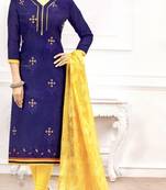 Blue Embroidery And Brocade Chanderi And Cotton Unstitched Salwar Kameez With Dupatta