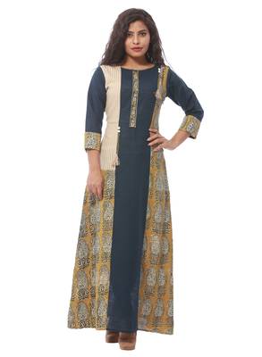 Blue printed cotton kurti 1