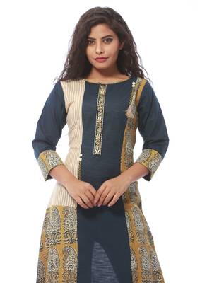 Blue printed cotton kurti 5