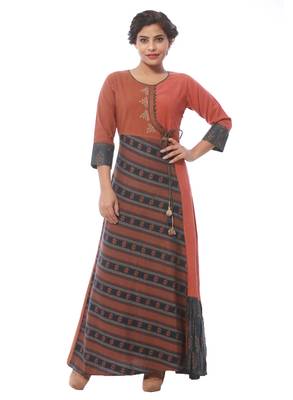 Brown printed jute cotton kurti 1