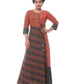 Brown printed jute cotton kurti