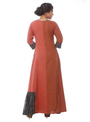 Brown printed jute cotton kurti 2