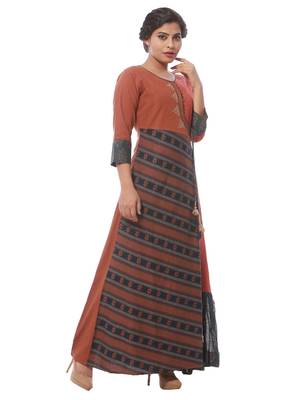 Brown printed jute cotton kurti 3