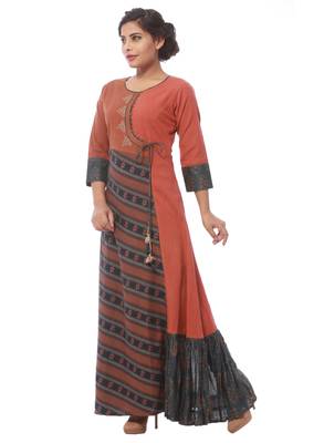 Brown printed jute cotton kurti 4