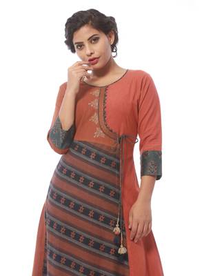 Brown printed jute cotton kurti 5