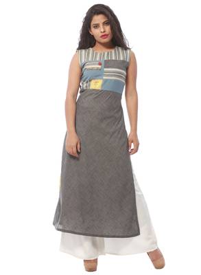 Grey printed cotton kurti 1