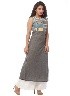 Grey printed cotton kurti 3