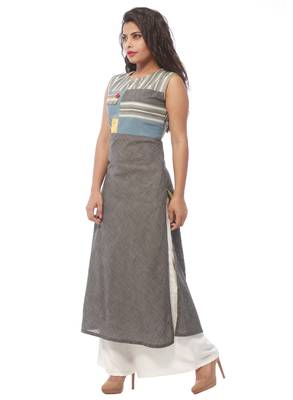 Grey printed cotton kurti 4