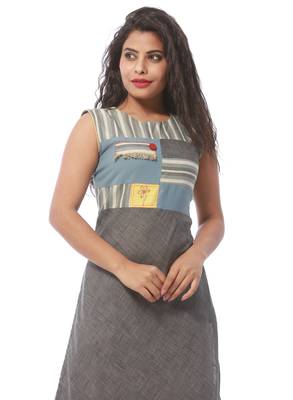 Grey printed cotton kurti 5