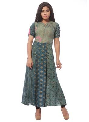 Blue printed rayon kurti 1