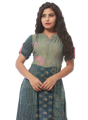 Blue printed rayon kurti 5
