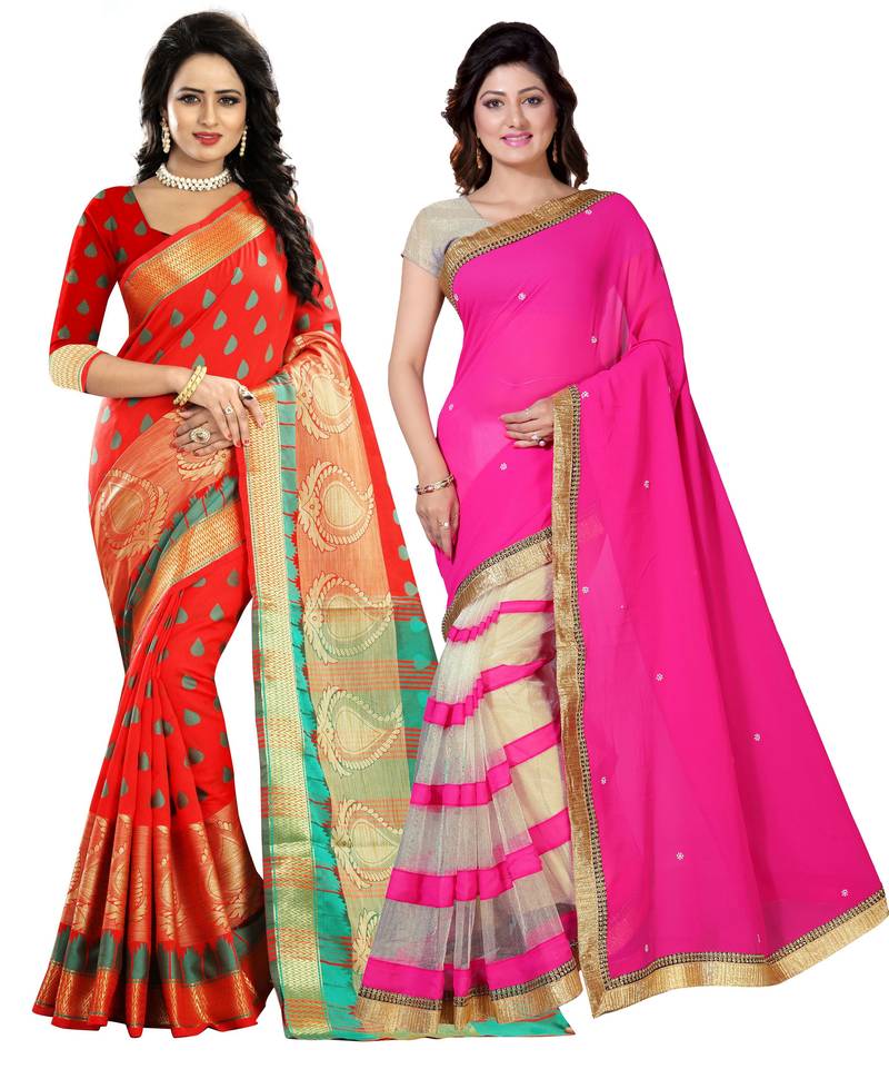 Combo art dupion silk saree set of 2 with blouse Bikaw 2645740