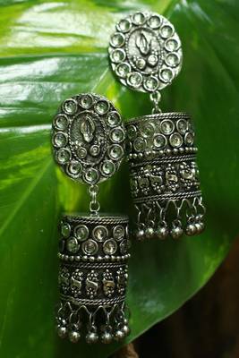 German Silver Crystal Jhumka 1
