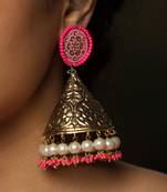 Neon Pink And Pearls Light Weight Dogri Jhumka