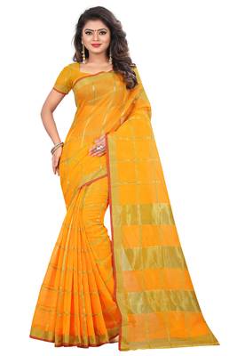 Yellow woven manipuri silk saree with blouse 1