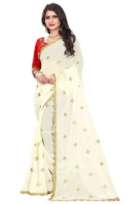 White georgette saree with blouse 1