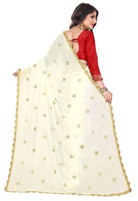 White georgette saree with blouse 2