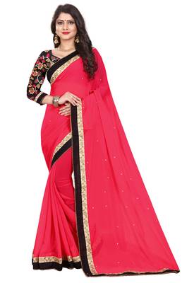 Pink georgette saree with blouse 1