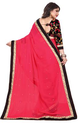Pink georgette saree with blouse 2