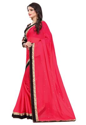 Pink georgette saree with blouse 3