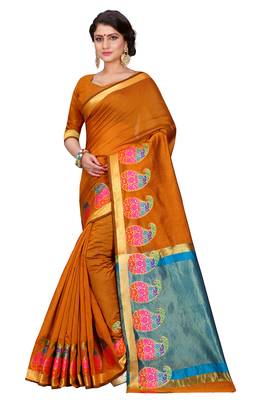 Mustard woven banarasi saree with blouse 1