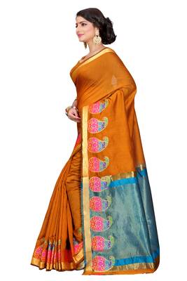 Mustard woven banarasi saree with blouse 3