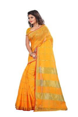 Yellow woven manipuri silk saree with blouse 3