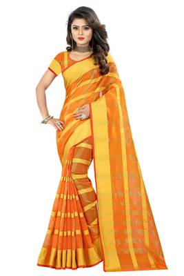 Orange woven manipuri silk saree with blouse 1