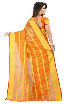 Orange woven manipuri silk saree with blouse 2