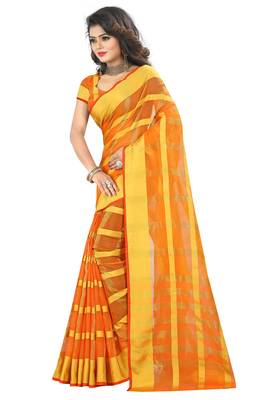 Orange woven manipuri silk saree with blouse 3