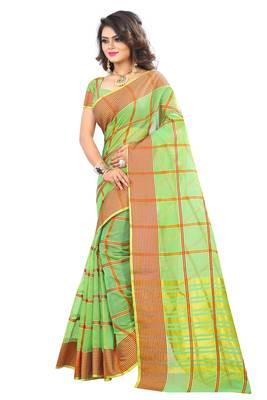 Parrot green woven manipuri silk saree with blouse 3