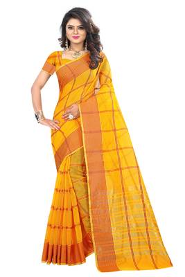 Yellow woven manipuri silk saree with blouse 1