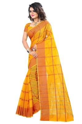Yellow woven manipuri silk saree with blouse 3