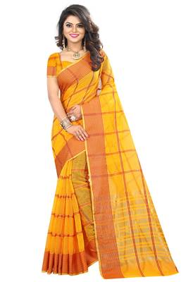 Yellow woven manipuri silk saree with blouse 4